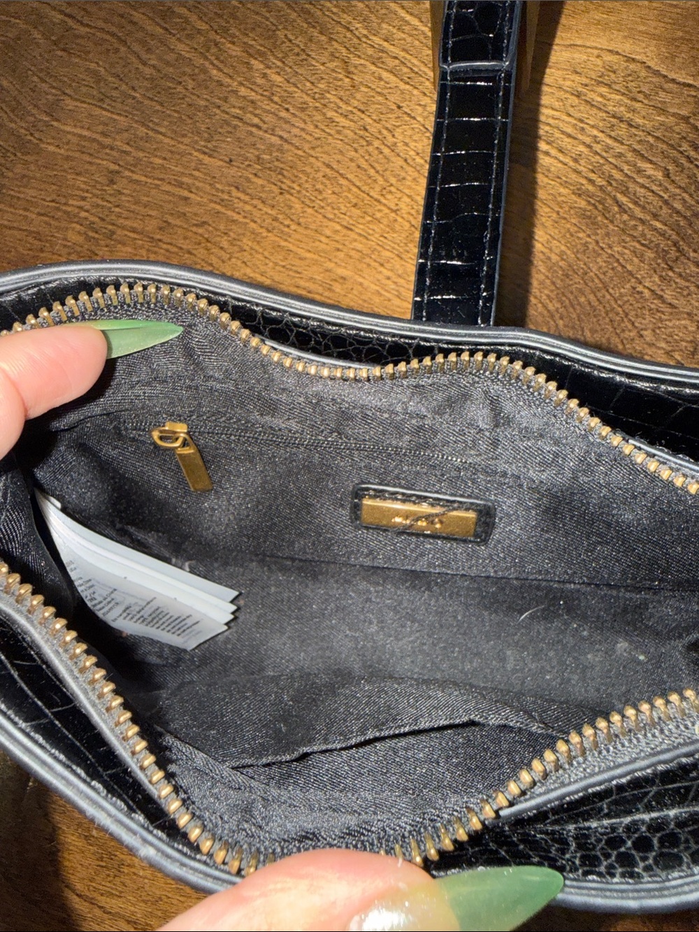 Aldo Black Croc-Embossed Shoulder Bag with Gold Hardware - Picture 4 of 4